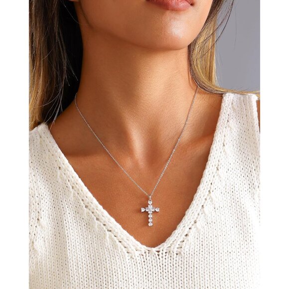 14K Gold Plated Cross Necklace with Cubic Zirconia - Elegant Christian Jewelry - Picture 2 of 6